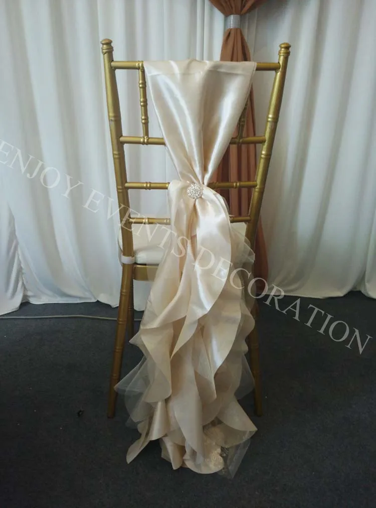 

10pcs YHC#203 champagne/ivory fancy curly sashes with back band, for chiavari chair decor, chair back cover