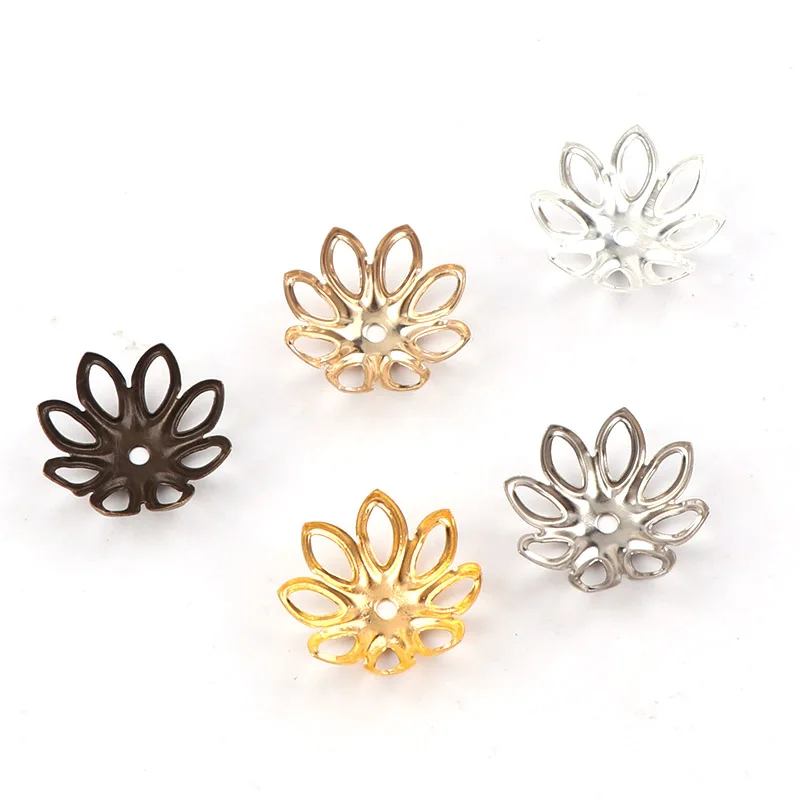 15mm Vintage Filigree Metal Eight-Leaf Hollow Flower Spacer Beads End Caps Pendant DIY Charms Connectors Jewelry Findings