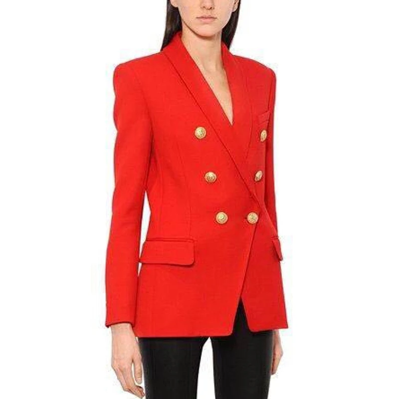 HIGH QUALITY 2024 Fashion Designer Blazer Women\'s Long Sleeve Double Breasted Metal Buttons Shawl Col Blazer Outer Jacket