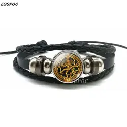 Buddhist Bracelet Statue of Dancing Shiva Nataraja Glass Cabochon Buckle Charm Black Leather Bracelet Fashion Jewelry for Friend