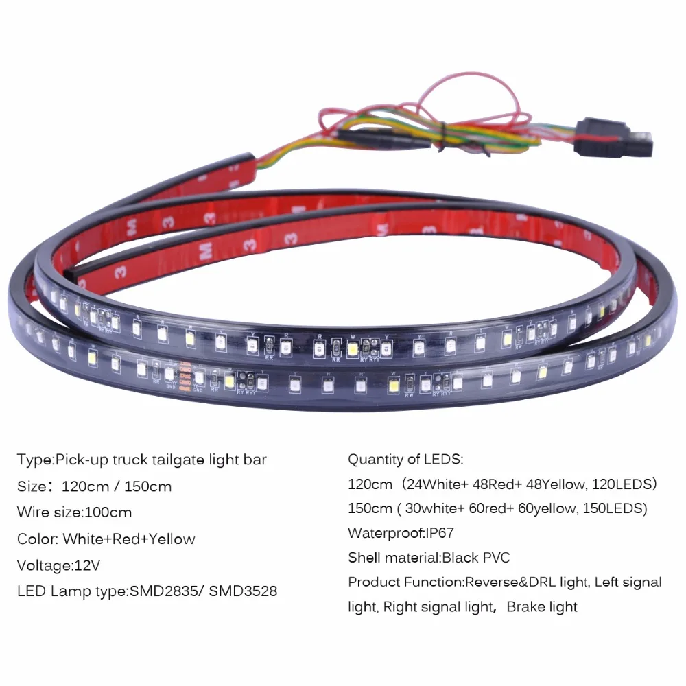 AutoEC 1x 48Inch 60Inch 120cm 150cm Red LED Truck Tailgate Tail Light Bar Strip Turn Signal LED Strip Light Bar DC 12V #LQ464