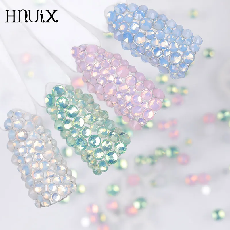 450pcs / Pack Mix Size Pink Opal Crystal Nail Art Rhinestones For 3d Charm Flat Glass Non Hotfix DIY Nail Decoration