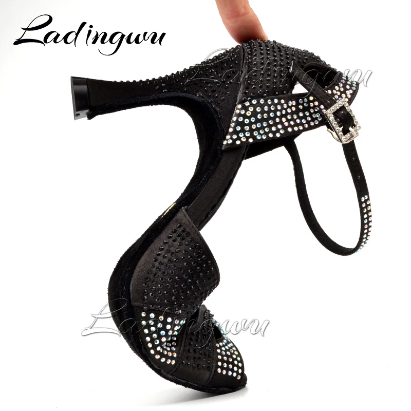 Ladingwu 2018 New Glitter Rhinestone Latin Dance Shoes Women Satin Salsa Dancing Shoes For Woman Tango Ballroom Shoes For Dacne