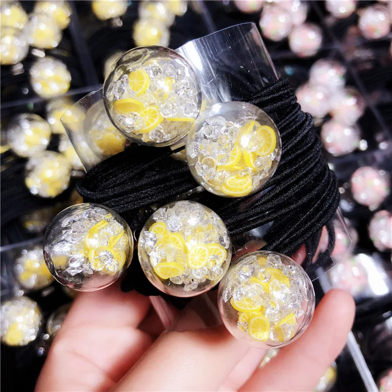 Fashion Lemon ball  Good Quality Hair Bands For Women Hair Ponytail Holder Girls Color ball Hair Accessories wholesale