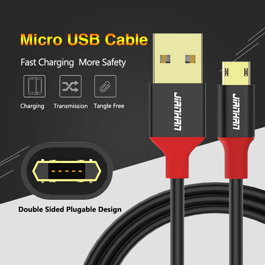 JianHan odwracalny kabel Micro USB 5V2A szybka ładowarka Microusb do Samsung Xiaomi Huawei LG Andriod telefony komórkowe przewód ładujący