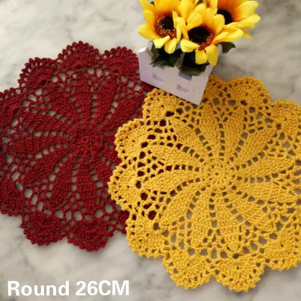 26CM Round Vintage Coasters Placemat Craft Exquisite Cotton Lace Flowers Crochet Doily Wedding Party Banquet Table Decor Mat Pad