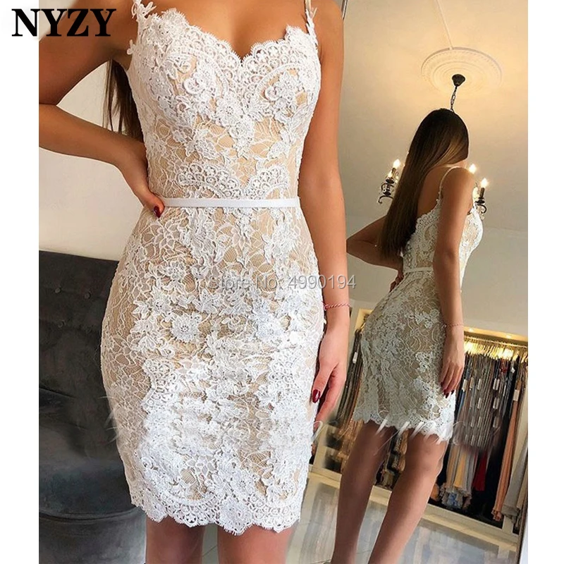 

NYZY C135 2 Tone Ivory Champagne Lace Cocktail Dresses Robe Soiree Dubai Short Dress Party Prom Homecoming 2019