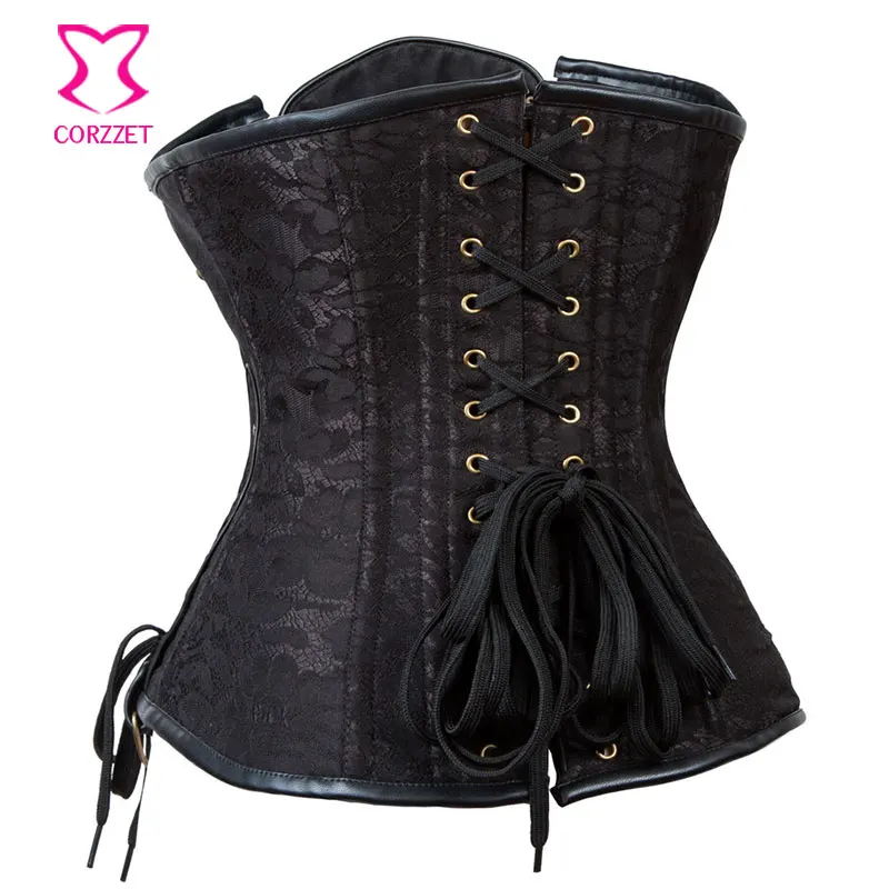 Vintage Black Brocade Steampunk Corset Gothic Clothing Steel Boned Underbust Corsets And Bustiers Punk Korsett For Women Sexy