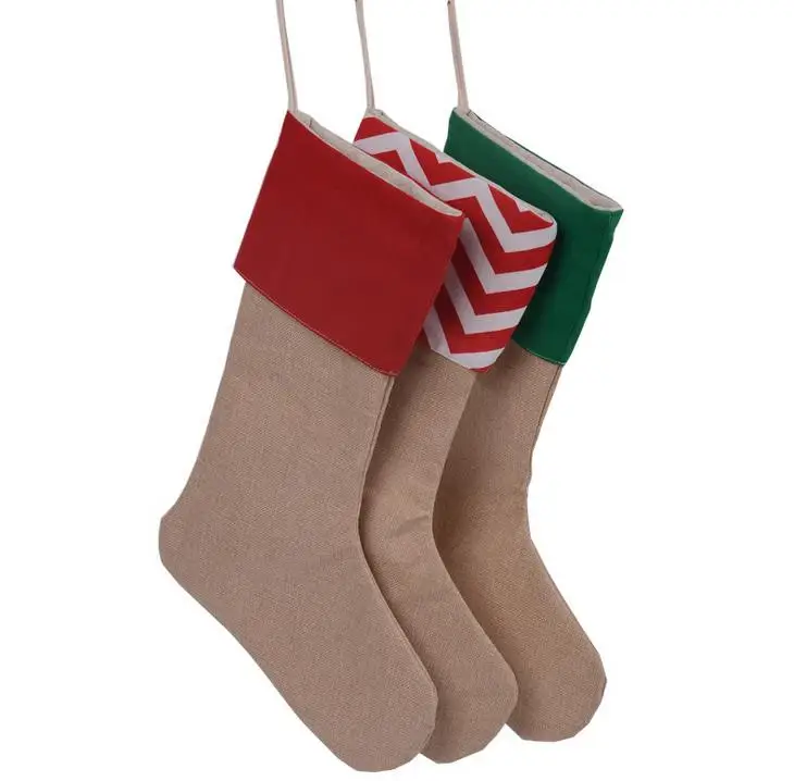 100pcs/lot 2016 Burlap Christmas Stockings Socks Decoration Gifts mix 7 Design For Xmas Tree Decoration