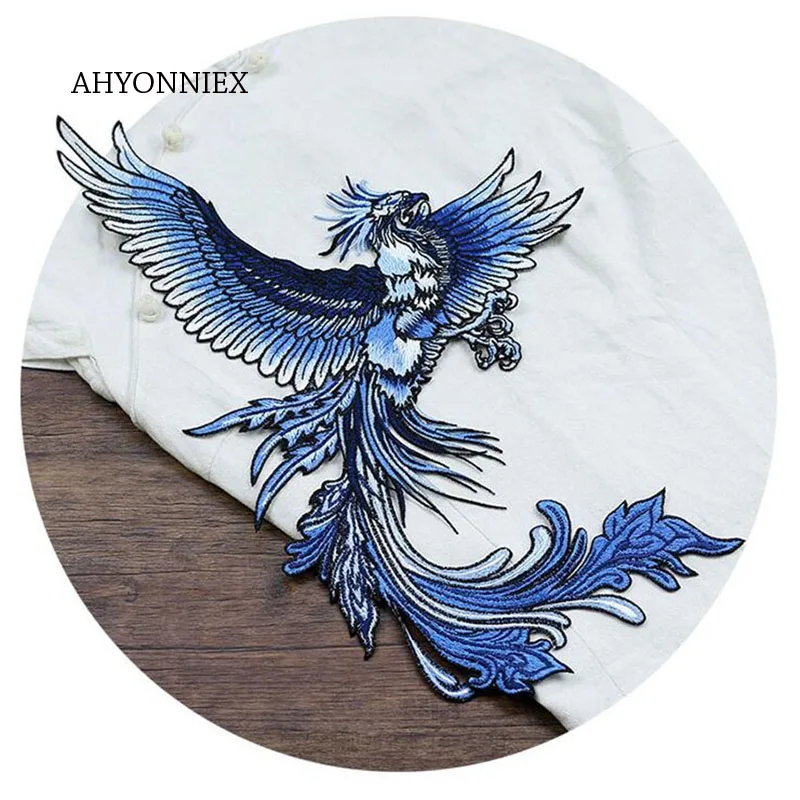 1 PCS Large Size Phoenix Embroidered Patch Sew On Garment Appliques Patches for Men Clothes Cheongsam Wedding Dress Accessory