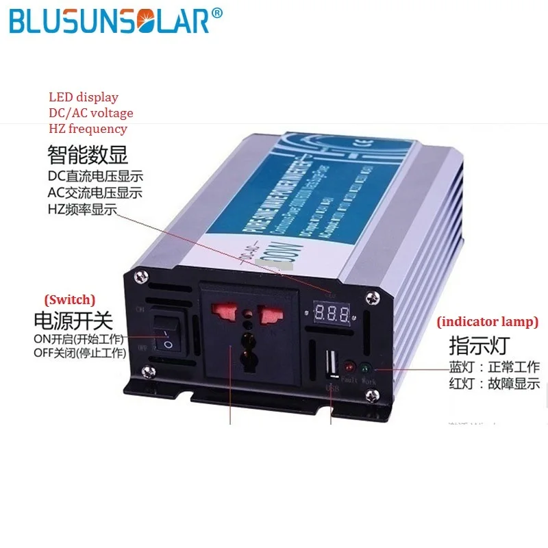 DC/AC 1000W 12v/24v/48v pure input sine wave power inverter to110v 220v 230v  50/60hz inverter