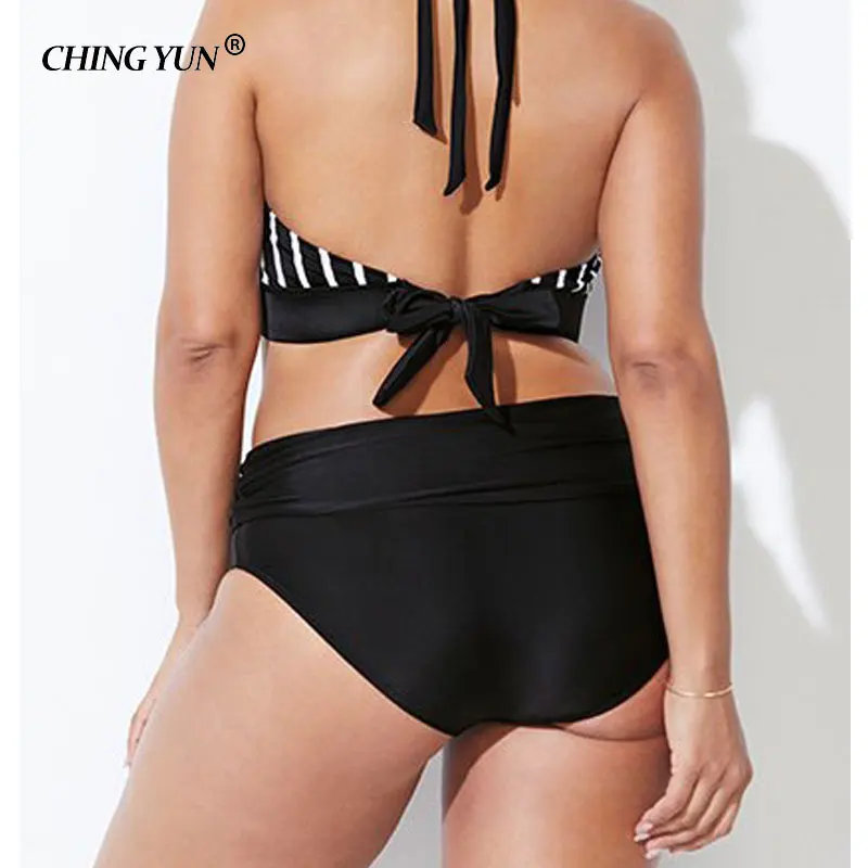 CHING YUN Plus size bikini high waist swimsuit large size halter swimwear women retro bathing suit plus size push up swimsuit