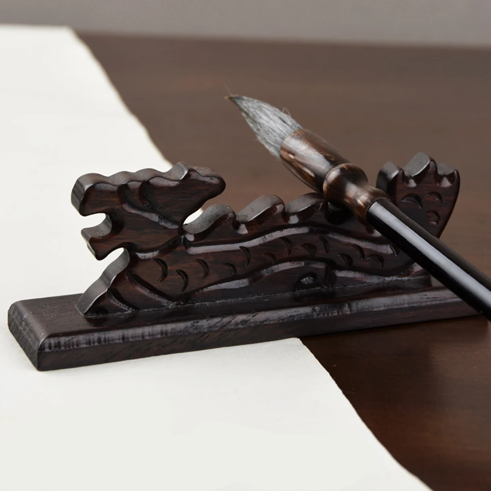 1pcs Chinese Retro Wooden Paint Brush Pen Holder Dragon shape Wood Carving Pen Rest Office Home Supplies