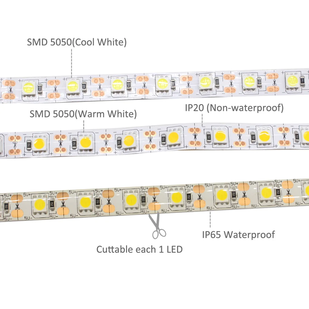 LED Strip Waterproof USB 5V SMD 5050 Touch Dimmable LCD TV Backlight Warm White Flexible USB LED Strip Tape Stripe Ribbon Light