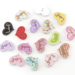 50PC 20x25mm Mixed Color 2 Holes Decorative Buttons Love Heart Shape Cartoon Animals Wood Buttons Sewing Scrapbooking