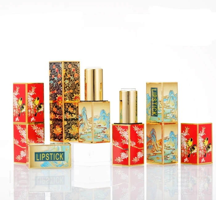 

New Arriving Chinese Classical Lipstick Tube Empty 3D Printing Lip Balm Tube Magnetic Buckle Lipbalm Containers 50pcs/lot