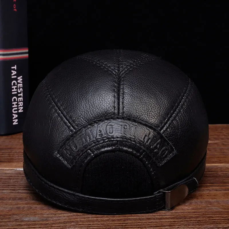 HL030 MEN\'S Genuine Leather Baseball Cap Hat Brand New Cow Skin Warm Caps Hats