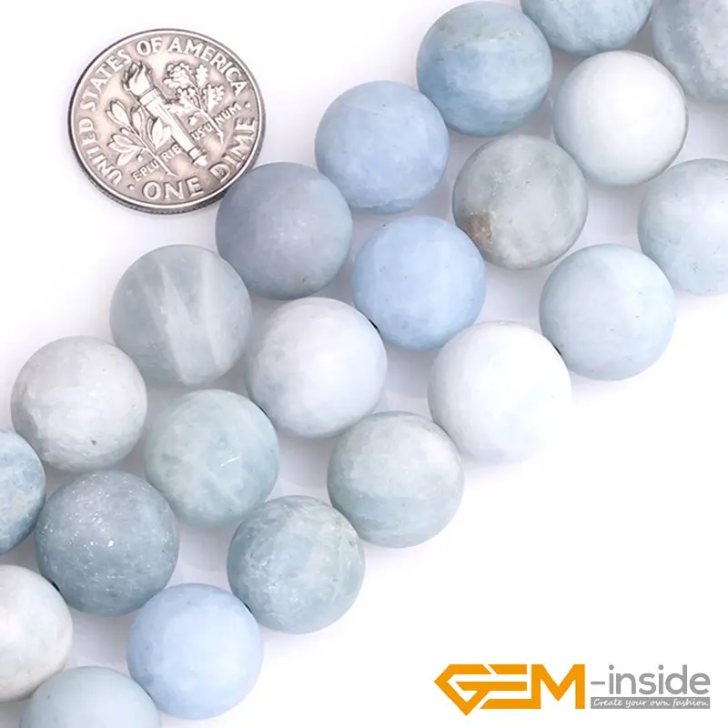 6/8/10/12mm Frosted Round Natural Blue Aquamarines Stone Semi Precious Matte Beads Loose Beads For Jewelry Making Strand 15 Inch