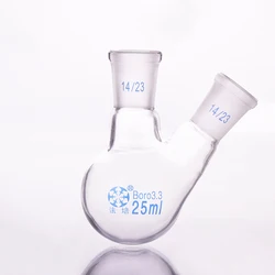 Two-necked flask oblique shape,with two necks standard grinding mouth,Capacity 25ml,Middle joint 14/23 and lateral joint 14/23