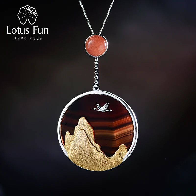 

Lotus Fun Real 925 Sterling Silver Natural Gemstone Fine Jewelry Creative Returning Bird in the Sunset Pendant without Necklace
