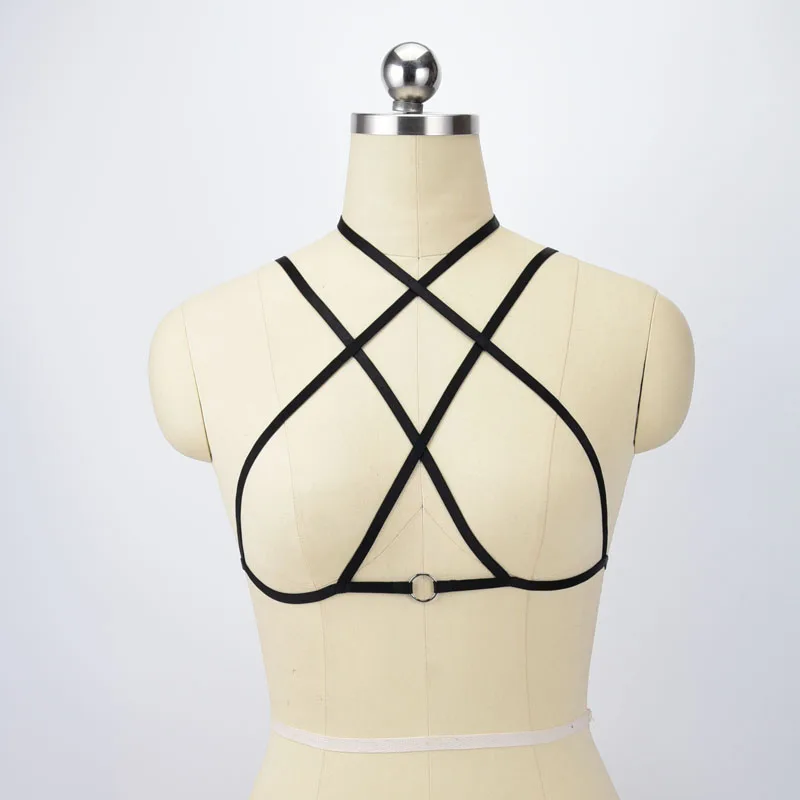 

Polyester Harness Bra Women Rave Wear Cage Bra 90's Pole Dance Costumes Erotic Lingerie Bodysuit Crop Top Bondage Harness O0541