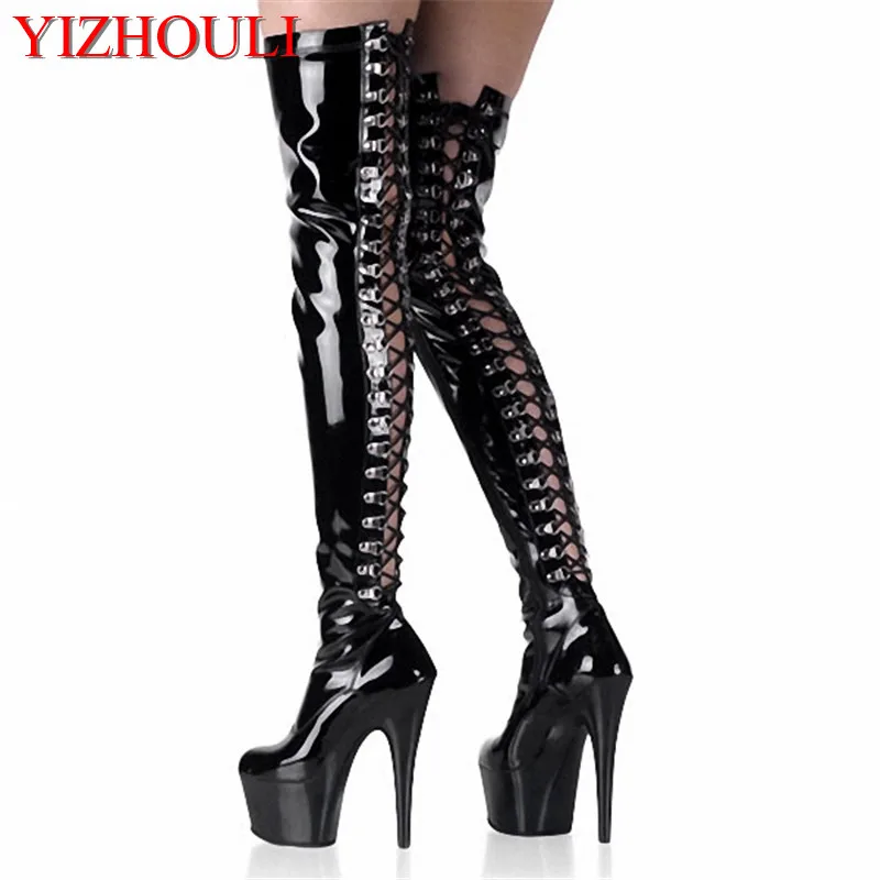 

Gladiator boots, 6 inches above the knee, platform high heels, 15 cm sexy nightclub pole dancing boots