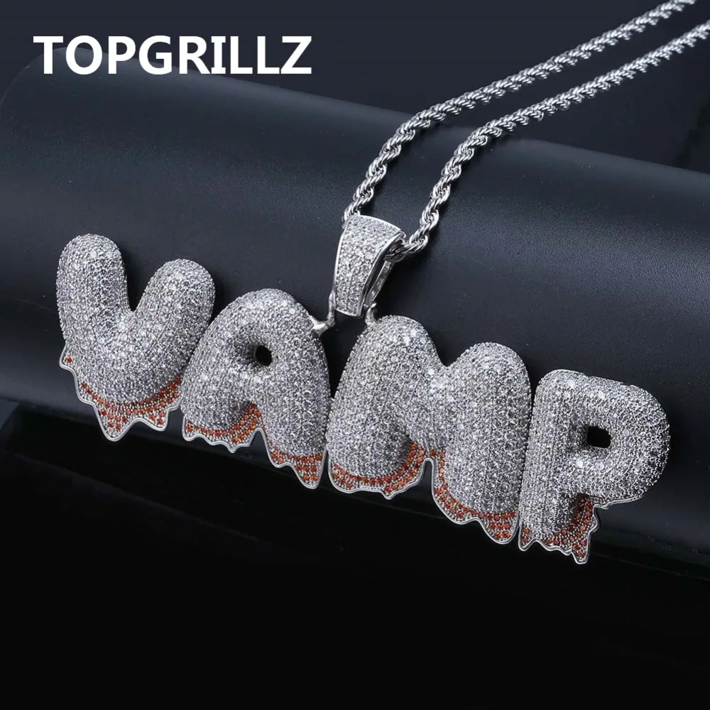 

TOPGRILLZ Custom Name Red Drip Blood Bubble Letters Pendant Necklaces Men's Hip Hop Jewelry With 4MM CZ Tennis Chain For Gifts