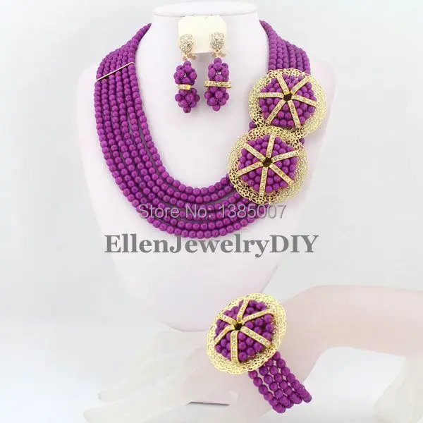 

Fashion Nigerian Wedding Beads Jewelry Set African Beads Jewelry Set Necklace Bracelet Earrings Sets TL1314