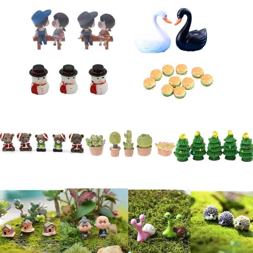 Multistyles Cute Small Stool Couples Animals House Trees Bridge Fairy Garden Miniatures Micro Landscape Terrarium Action Figures