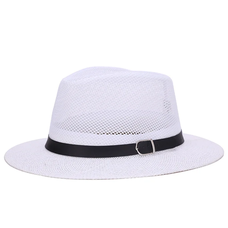 Men\'s British jazz hat breathable mesh hat outdoor sun protection sun hat summer hat linen big hat