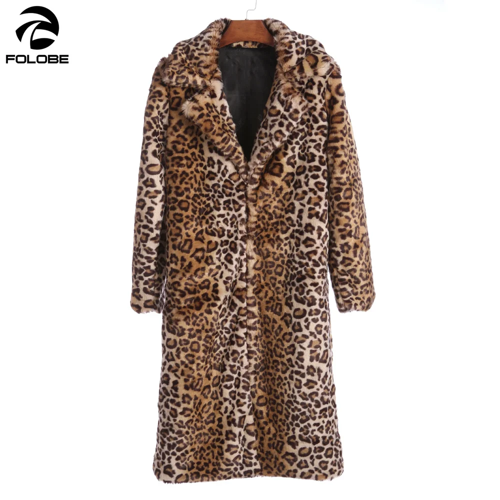 

FOLOBE Europe Fashion Women X-Long Faux Fur Leopard Coat Faux Fur Jacket Gilet Pelliccia Women Fur Coats veste fourrure S-3XL