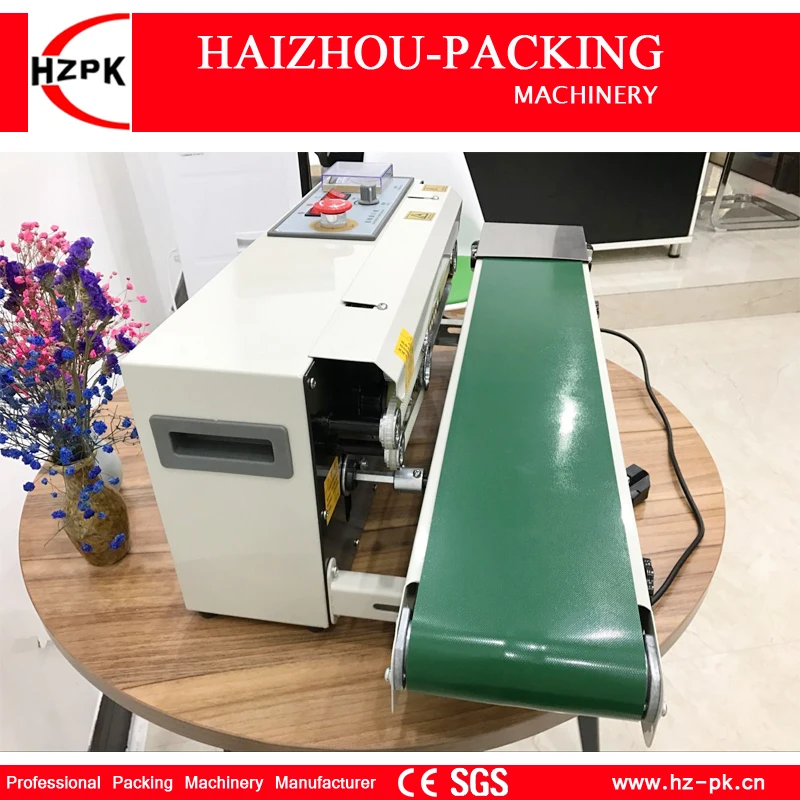 HZPK Automatic Vertical Type Stainless Iron Body With Spray Sealer Continuous Plastic Film Sealing Machine With Conveyor FR770