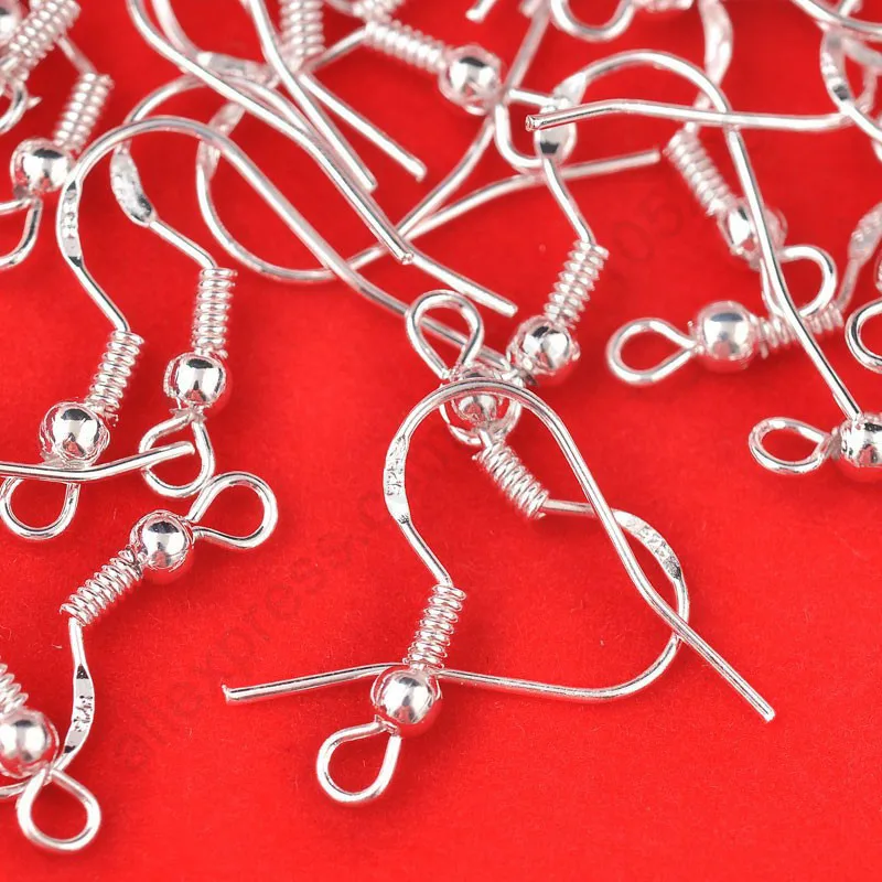 400PCS Wholesale 18mm 925 Sterling Silver Earring French Hooks Beaded Ball Jewelry Accessory Findings Ear Wire Component