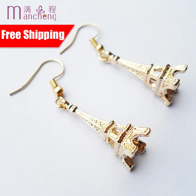 2022 New design gold-color Conical France tower pendant earrings Fashion alloy tower earrings with good quality