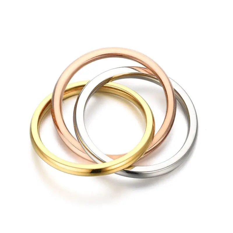 Wholesale Jewelry --  316L Titanium steel 3 Round Rings for Women Men no Fade mix Gold Color