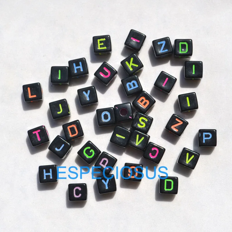 50pcs/lot DIY Children Jewelry Bracelet Department Acrylic Beads 10MM Square Shape Alphabet Letter Beads Fluorencent Mix Color