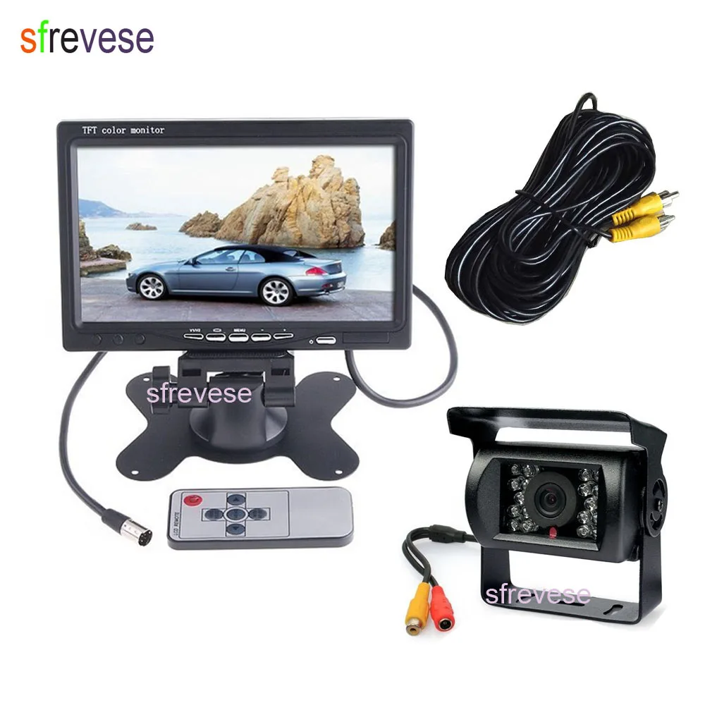 

18 IR Reverse Backup Camera Waterproof + 7" LCD Monitor Car Rear View Kit Parking System 10M Cable for Bus Truck