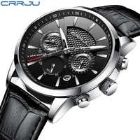CRRJU, nuevos relojes deportivos de cuarzo a la moda, reloj de cuero de negocios de lujo para hombre, relojes de pulsera impermeables, reloj Masculino