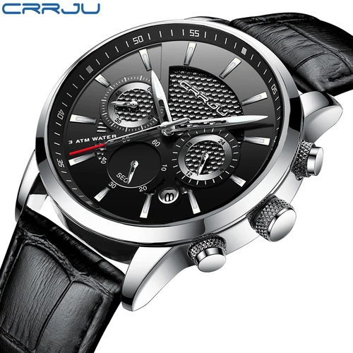Imagen 1 del producto CRRJU, nuevos relojes deportivos de cuarzo a la moda, reloj de cuero de negocios de lujo para hombre, relojes de pulsera impermeables, reloj Masculino
