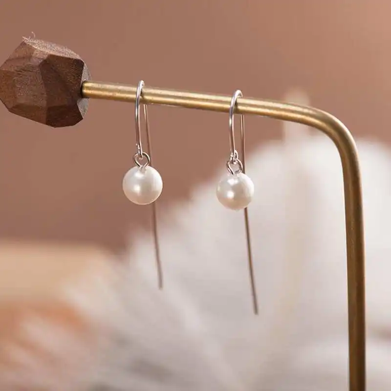 Individual White Pearl Tassel Line S925 Long Earrings for Women Fashion Genuine 925 Sterling Silver Accessories Gifts YEA191