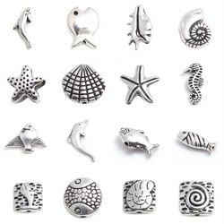 Doreen Box Zinc Based Alloy Ocean Animal Jewelry Beads Silver Color Shell Star Fish Seahorse DIY Findings Accessories 50 PCs