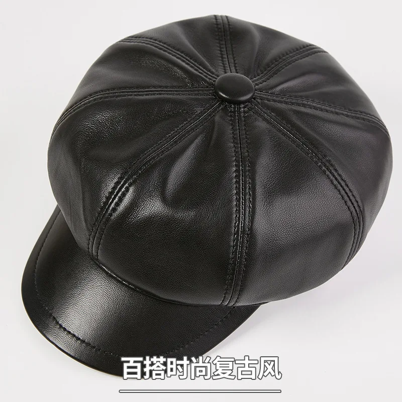 Spring Autumn Genuine Leather Beret Hat Female Sheepskin British Fashion Cap Women Recreational All-match Painter\'s Caps H261