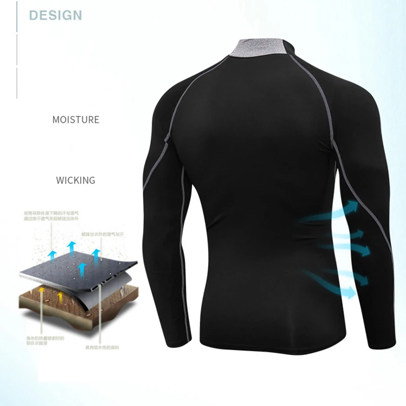 Stand Collar Quick Dry Men Running Shirts Compression Long Sleeve Rashguard Gym T Shirt Sport Training Crossfit Fitness Tops