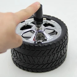 Car Creative Tyre Hub Rotating Style Fashion Ash Tray Alloy Round Smokeless Press Up Ashtray