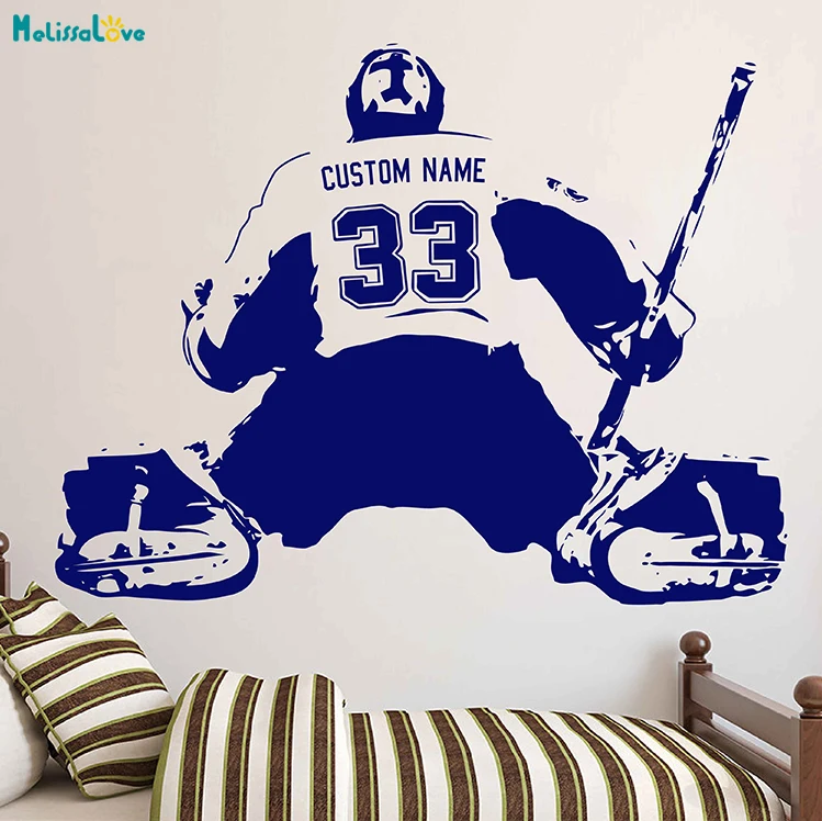 Hockey Goalie player Wall art Decal sticker personalized Name number home decor Wall Stickers For Kids Room Boy Bedroom A184