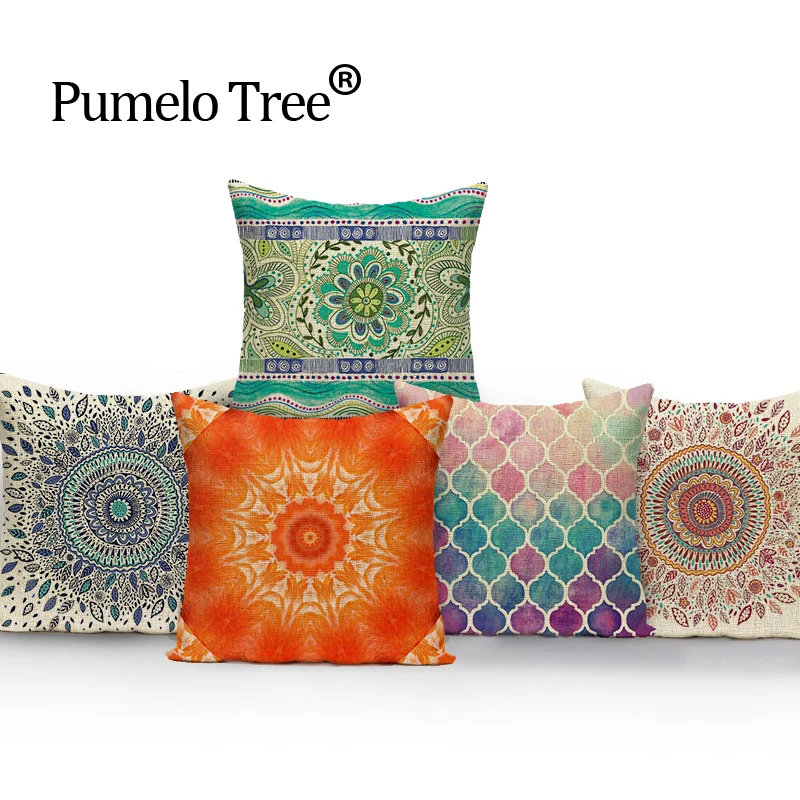 Colorful Mandala Pillow Case Outdoor Cushions High Quality Throw Pillows Linen Print Cover Decorative Custom Cover Cushion