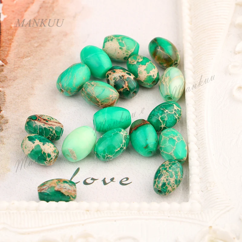 Natural Stone Green Rice Beads Sea Sediment Jaspers Imperial Beads DIY Jewelry Finding Accessories for Necklace Bracelet Making