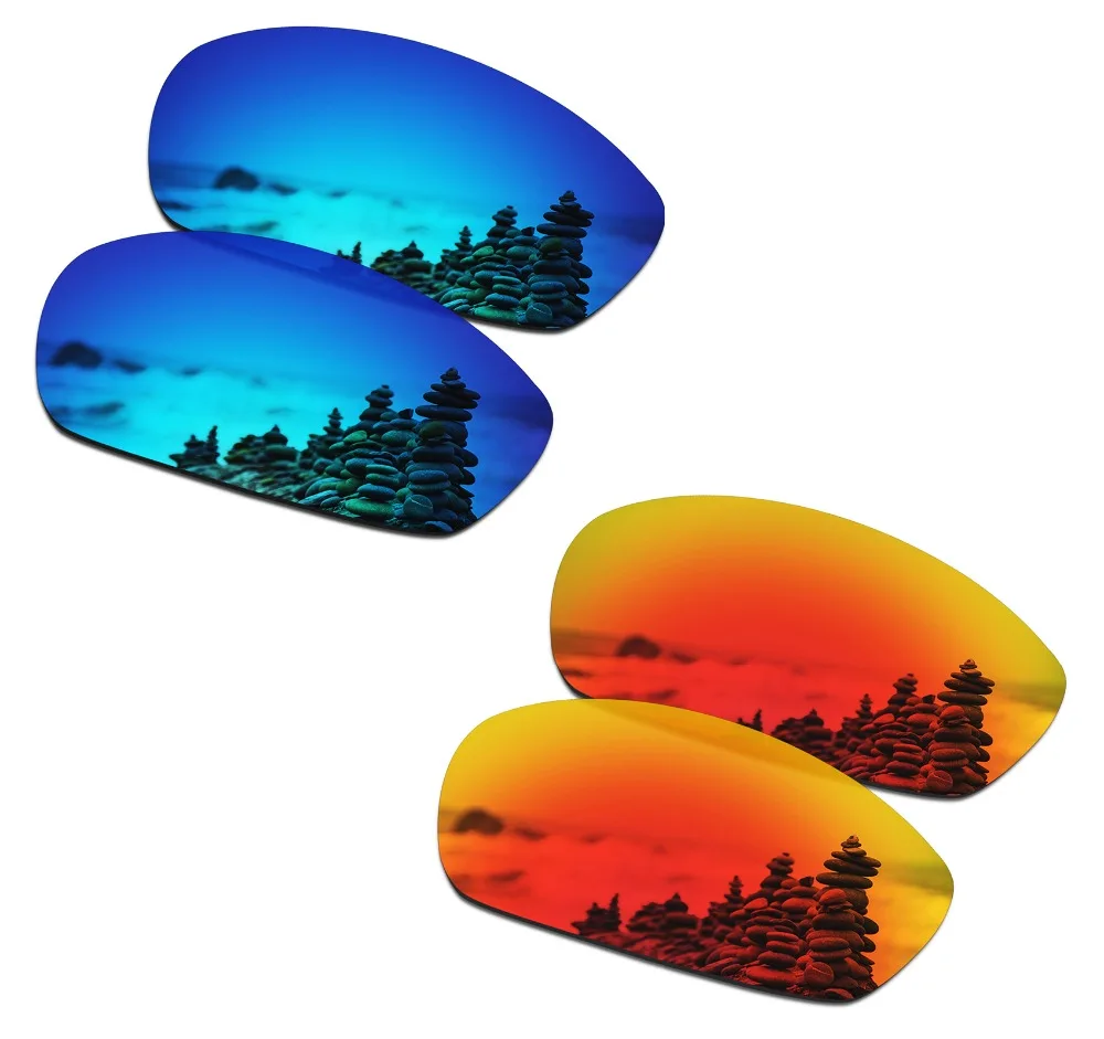 

SmartVLT 2 Pairs Polarized Sunglasses Replacement Lenses for Oakley Blender Ice Blue and Fire Red