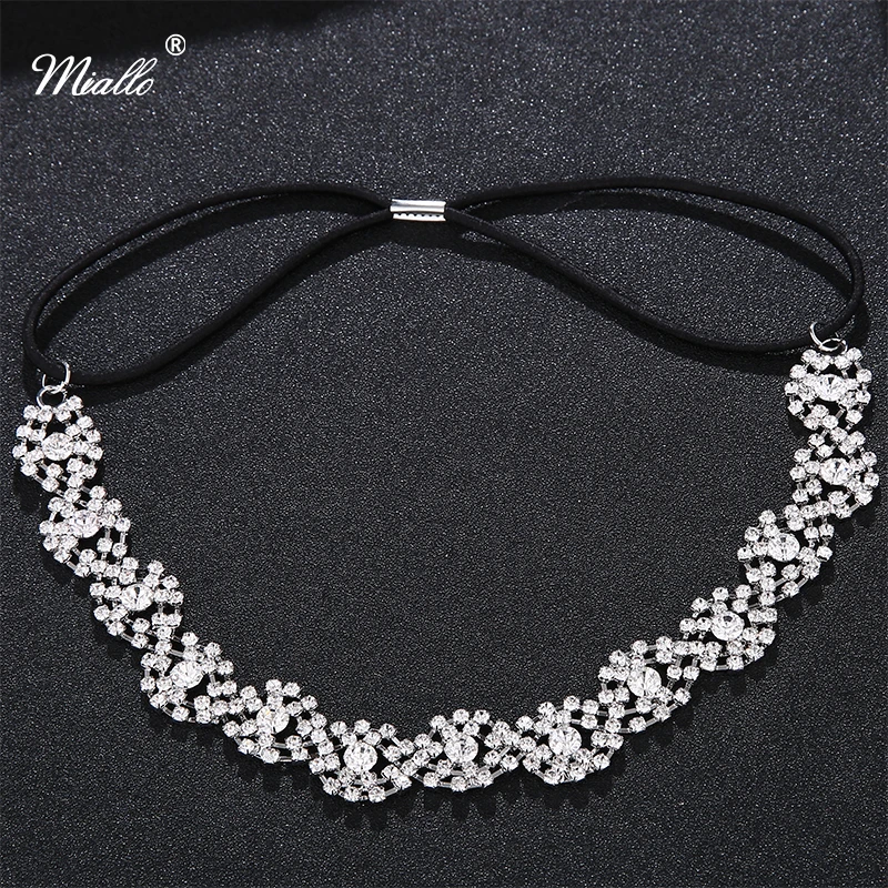 Miallo Elastic String Headband Women Crystal Beads Hairband Tiaras Hair Accessories Headbands Wedding Hair Jewelry