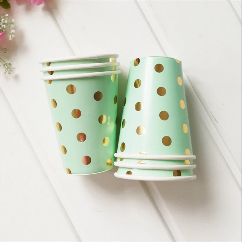 Mint Green Foil Gold Party Supplies Disposable Tableware Sets Paper Plate Cups Straws For Baby Shower Baptism Wedding Decor